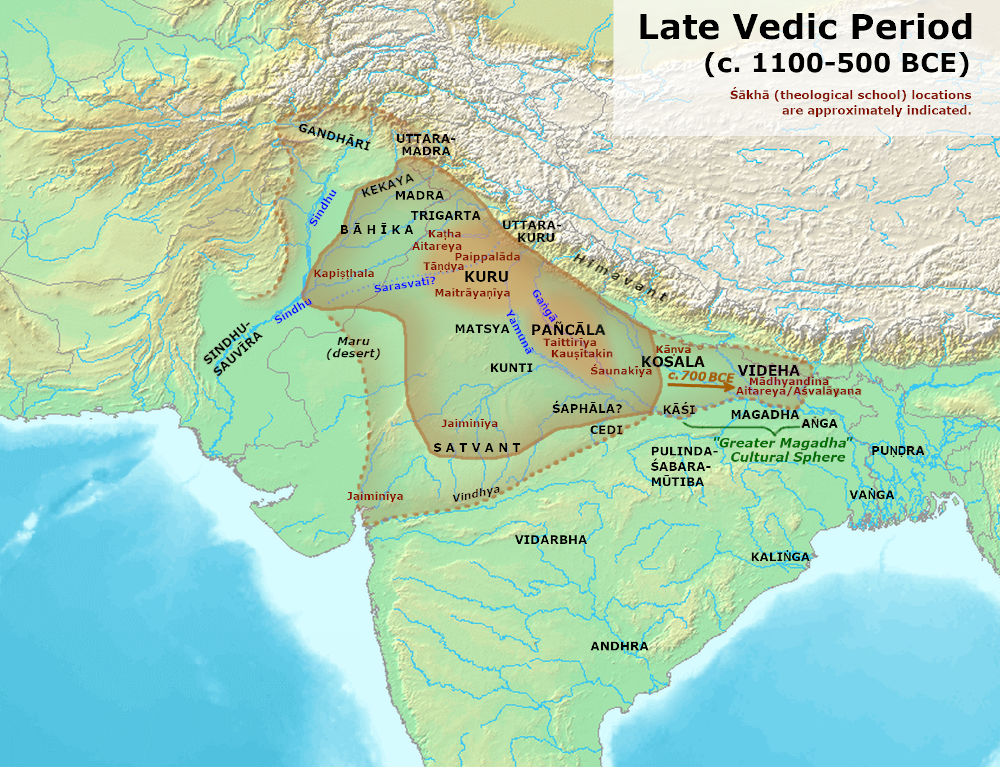 Figura 6. La localizzazione dei più antichi reami dell'India. 
